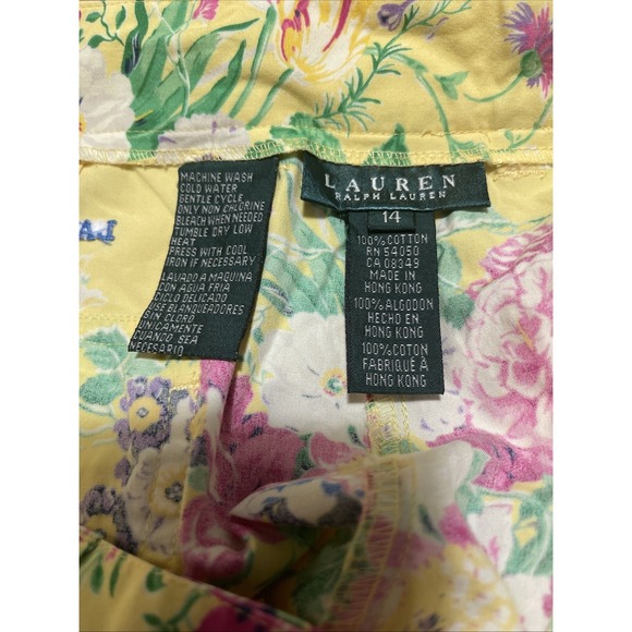 LRL Ralph Lauren Women Pants 14 Yellow Floral Spring Preppy Wide Leg Cropped - Picture 7 of 8
